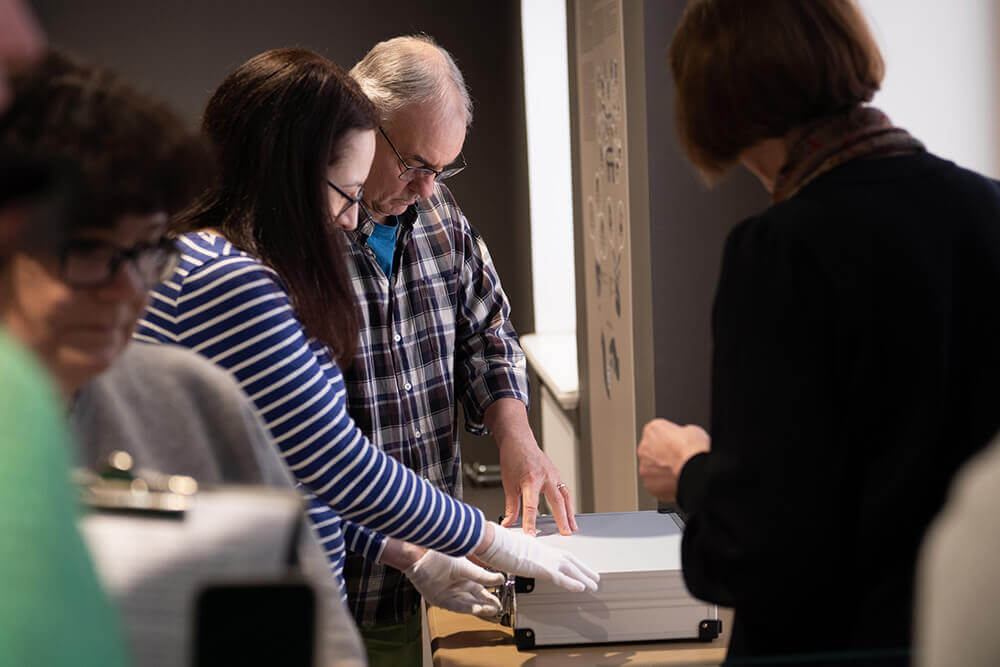 Our collections manager opening a case of objects.jpg