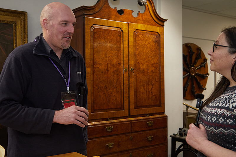 Dr Toby Jones speaking to Susan Sandford in the Royal Mint Museum