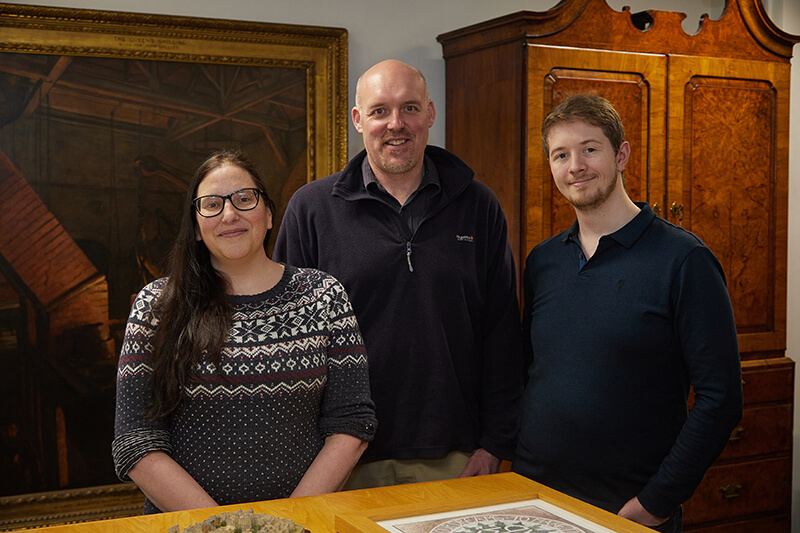 Susan Sandford, Dr Toby Jones and David Mason in the Royal Mint Museum